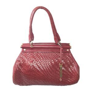 Cole Haan Woven Leather Handbag Maroon Red Satchel